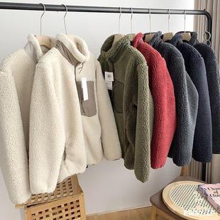 Couple's Lamb Fleece Windproof Thickened Stand Collar Women's Winter Simple Warm Coat
