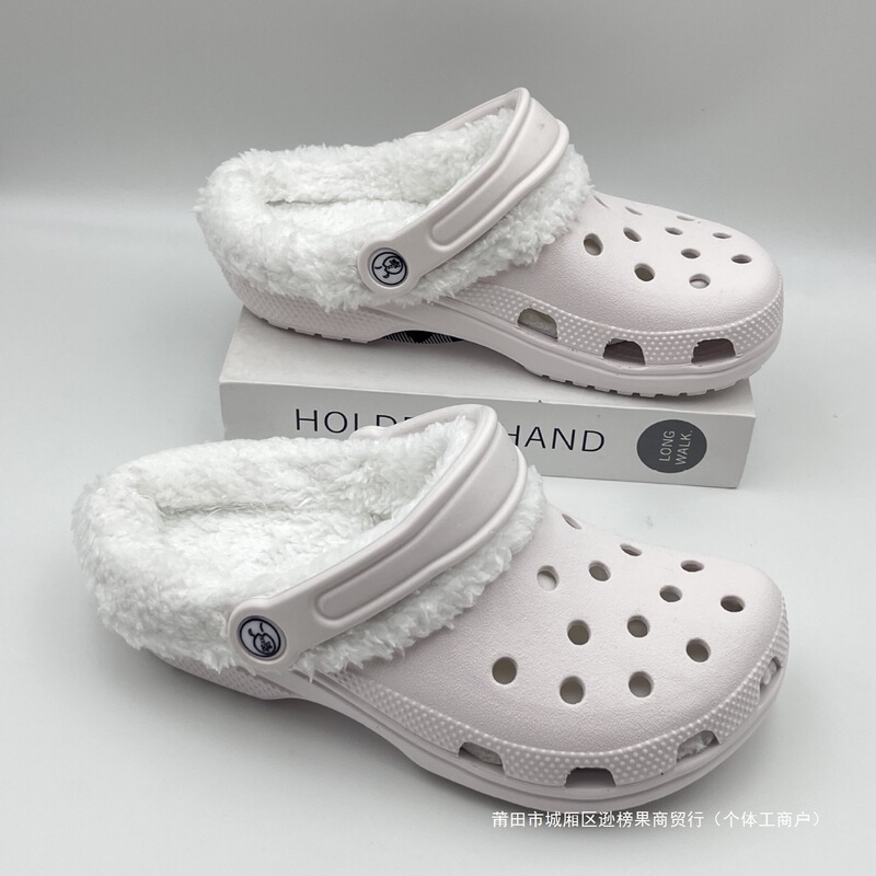 Winter New Style Fleece-Lined Clogs, Flat-Soled Men's Outdoor Shoes, Comfortable with a Soft Stepping Feel, Non-Slip Soft Sole, Closed-Toe Slippers for Women