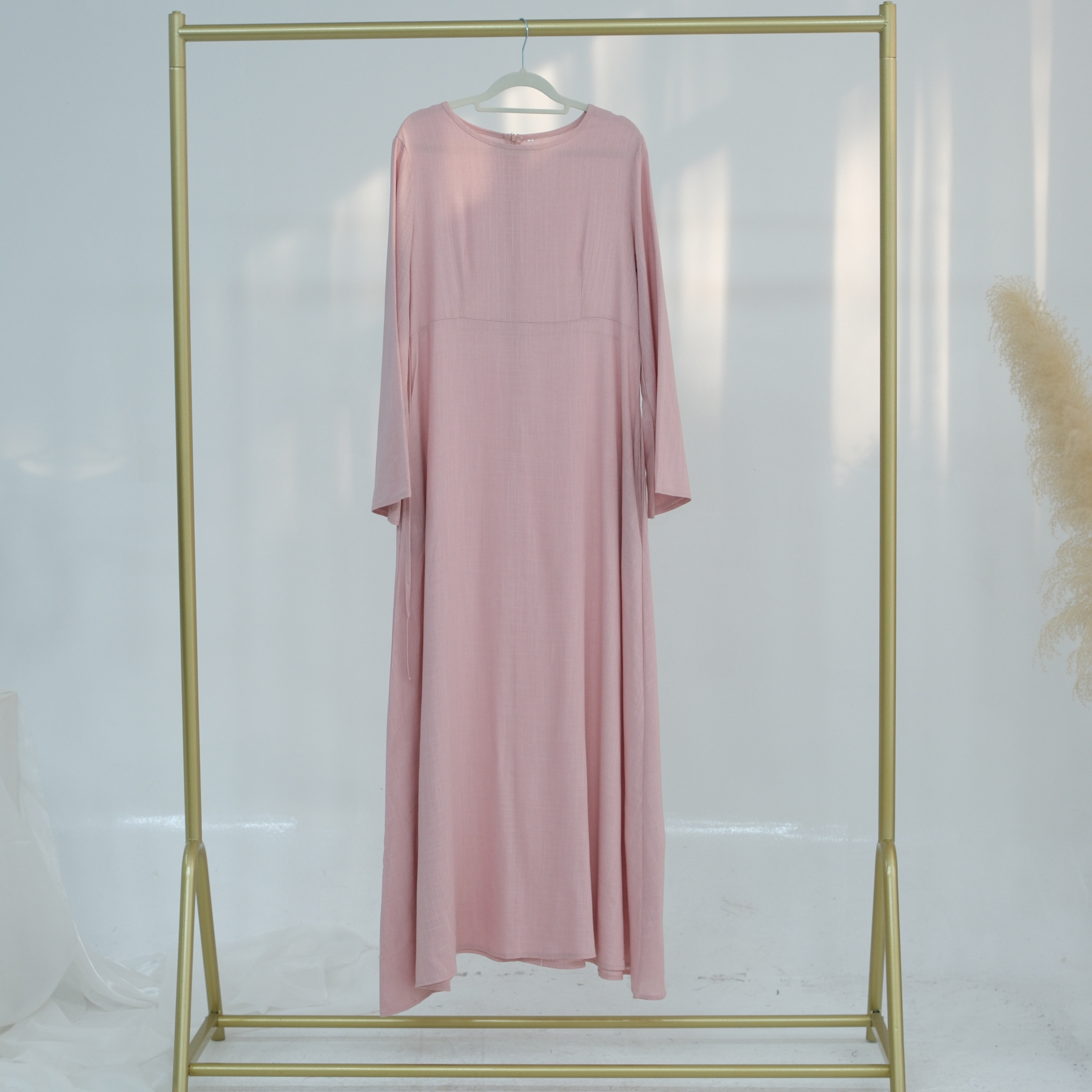 2025 Dubai Fashion Lace Up Bamboo Solid Color Simple Dress LR947_ecoleips.com