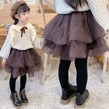 女童秋冬款外穿加绒加厚打底裤女孩洋气假两件裙裤女宝蛋糕裙裤裙