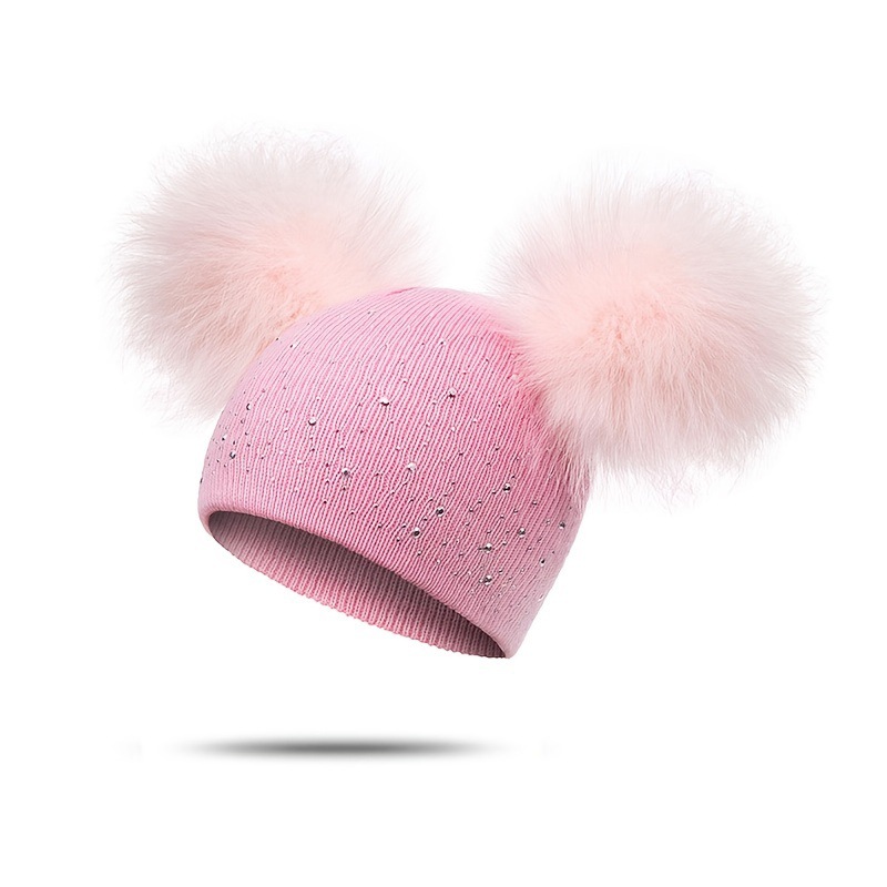 Overseas Warehouse Temu Cross-Border Hat with Fluffy Pom Pom Soft Pink Pastel