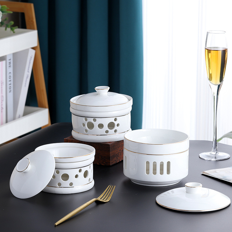 Ceramic stew pot with lid for heating bird's nest desserts, sea cucumber, and chicken wings, hotel tableware, white porcelain bowl