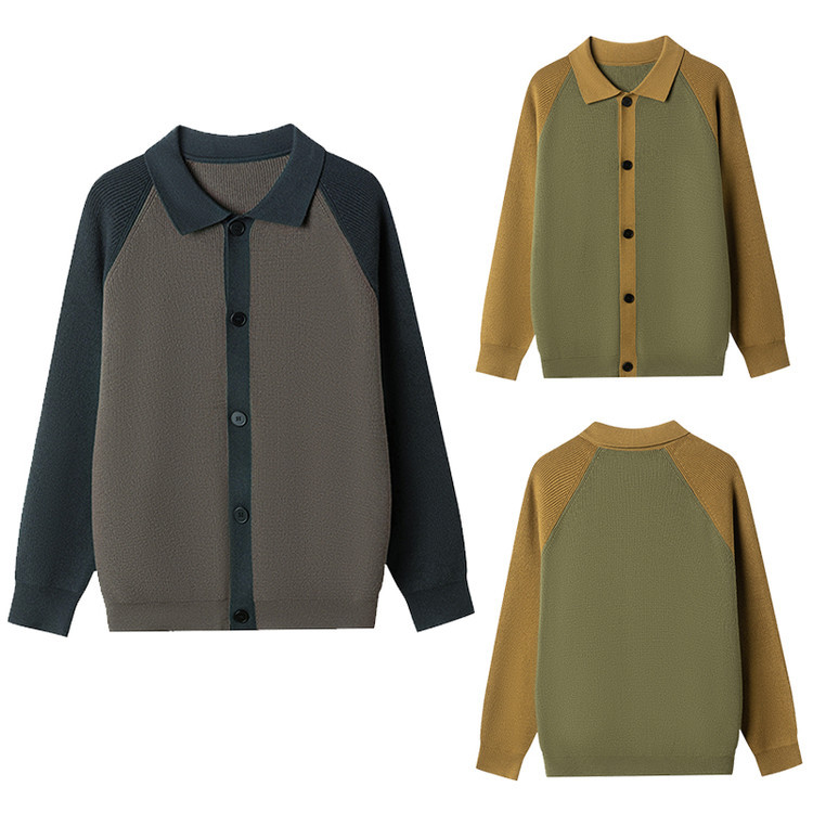 Botón polo cuello contraste suéter cardigan hombre nuevo otoño invierno cross-border mangas casuales sueltas camisa de punto coreana