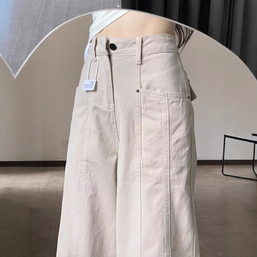 American-style trendy brand casual work denim jeans for women, new retro loose high-waist versatile straight-leg wide-leg long pants