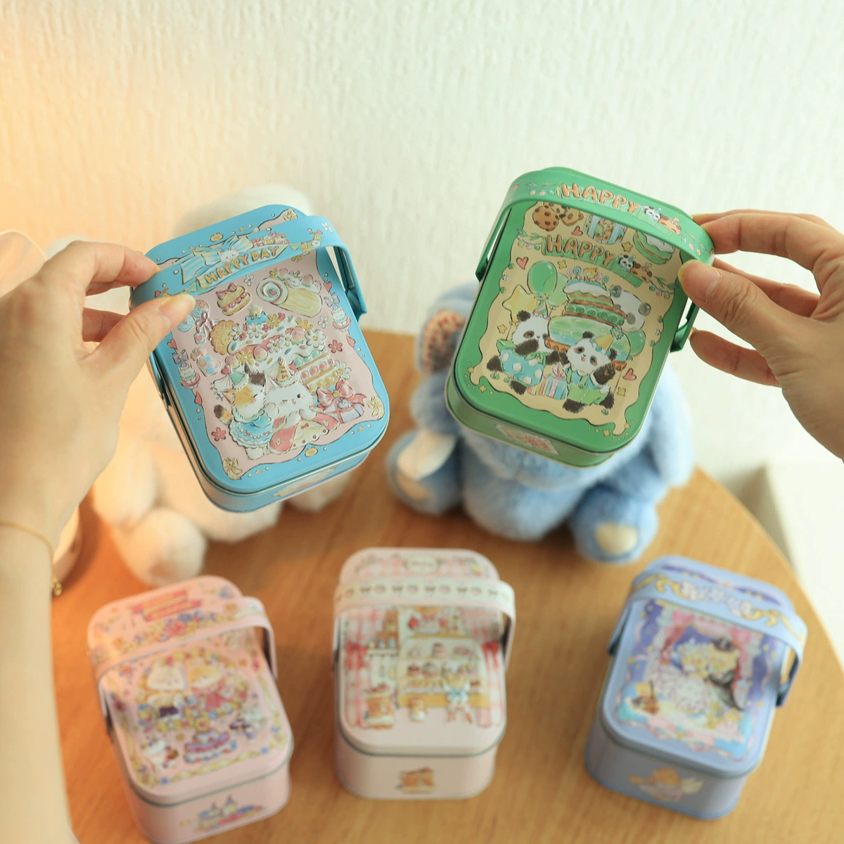 Портативные печенья коробки Tinplate металлические банки Бонни Кролик шаблон Конфеты выпечки Упаковка шоколад упаковка коробка