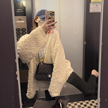 慵懒独特羊毛肌理感重工棒针编织工艺 V领宽松针织毛衣开衫女装