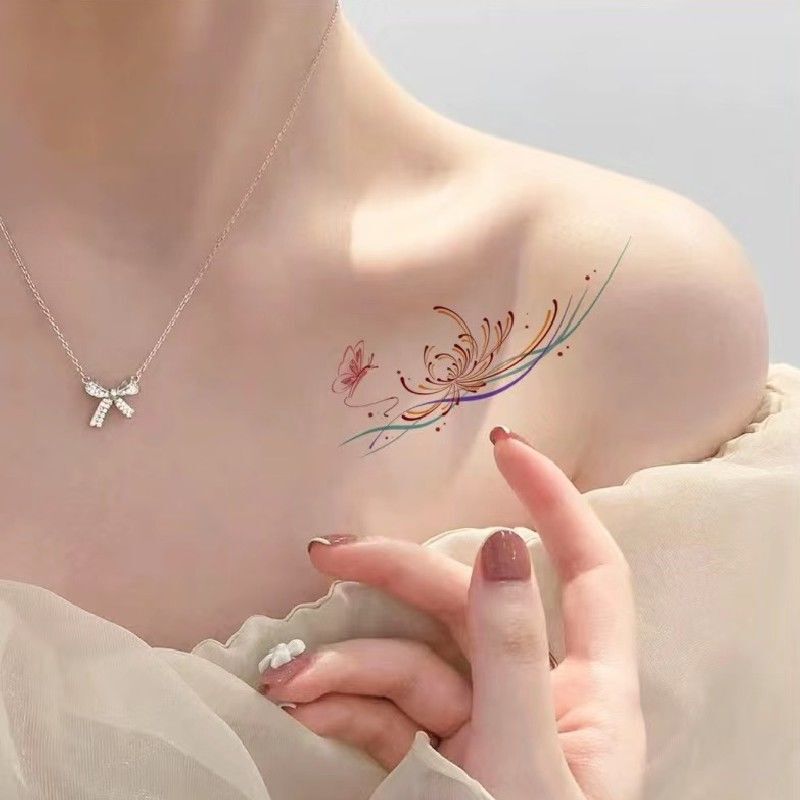 Bianhua Tattoo Sticker Waterproof Female Long-Lasting Simulation Flower Collarbone Chest Small Pattern Tattoo Sticker