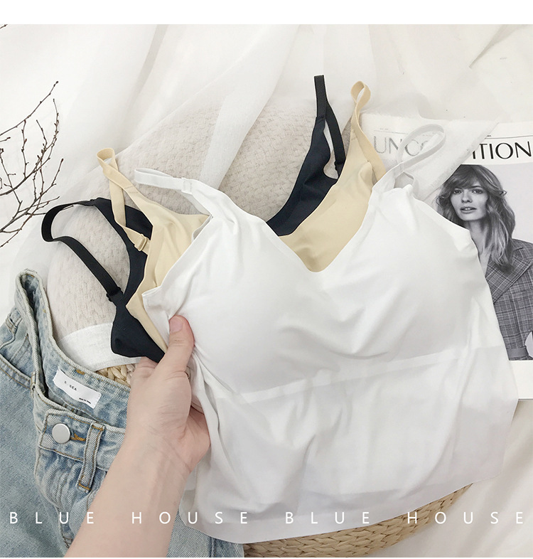 卡卡同款冰絲美背內衣大U型美背打底無鋼圈無痕壹片式吊帶裹胸女