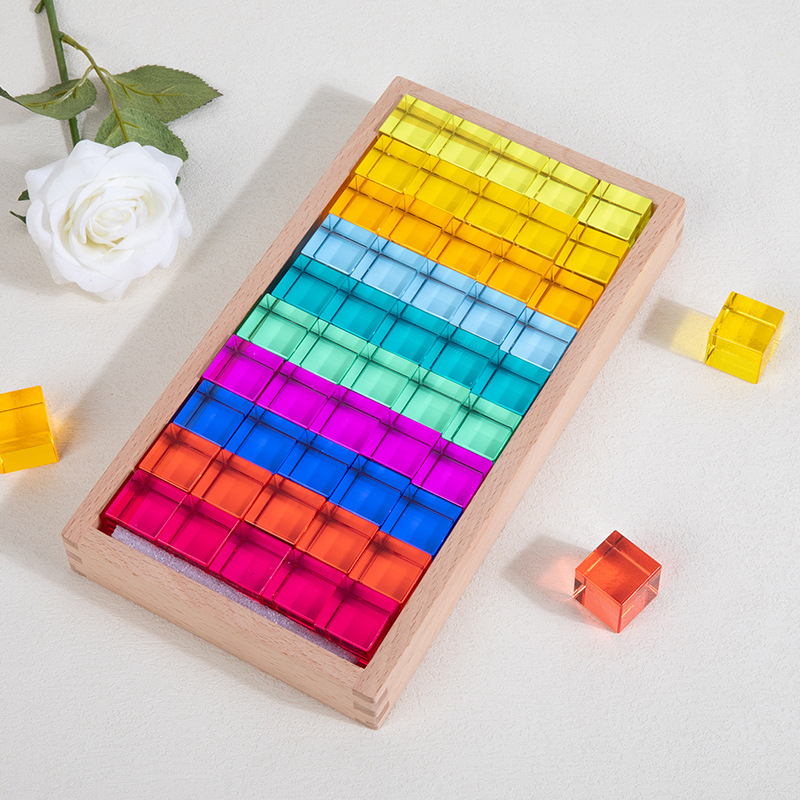 Acrílico 100 Arco Iris gema transparente bloques de construcción gran cubo partículas montaje bebé juguetes educación temprana