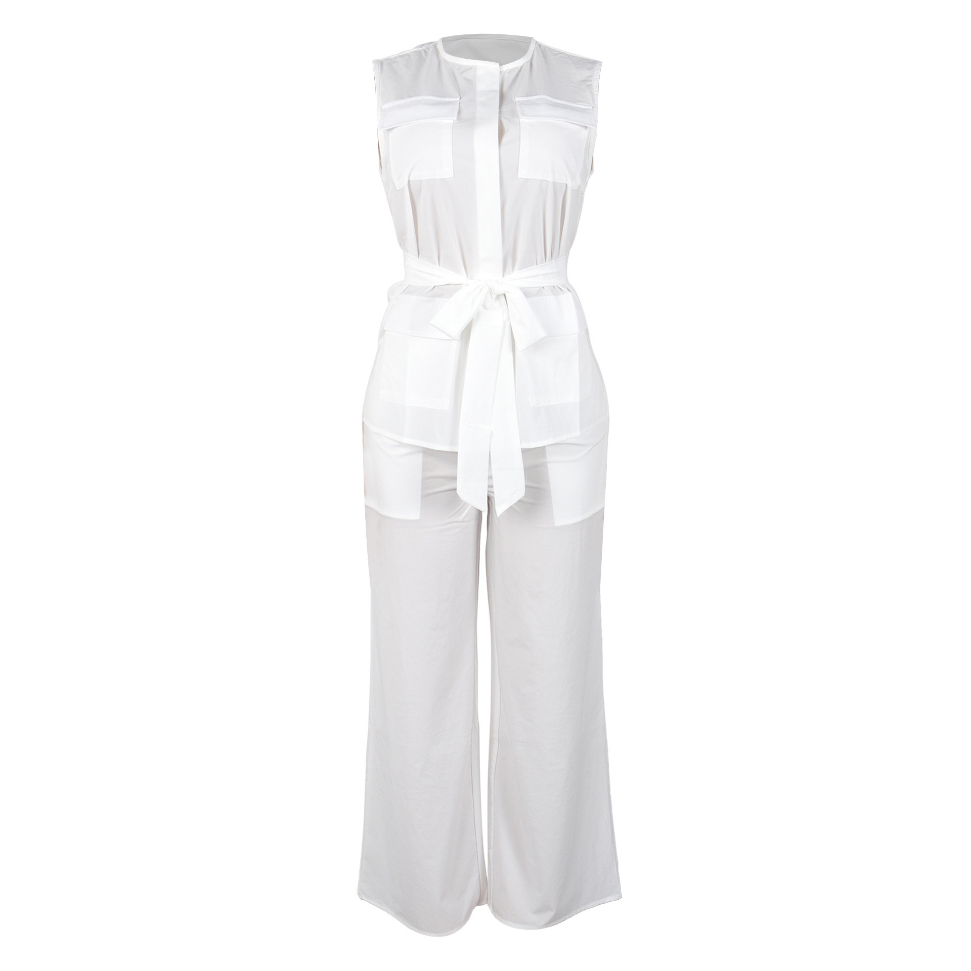Elegant Sleeveless Vest & Wide-Leg Pants Set – Breathable Polyester Two-Piece Outfit (White/Pink/Yellow/Orange, S-3XL)​_ecoleips.com