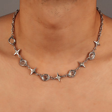 四星芒气泡不规则锆石项链男冷淡风异形玻璃珠拼接个性潮锁骨链女