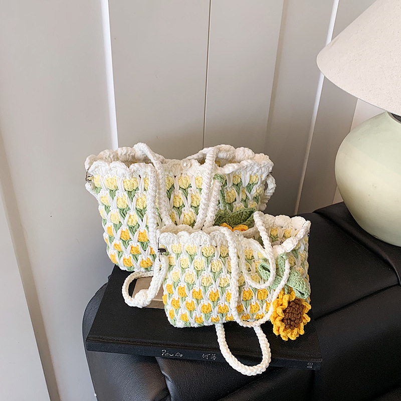 Bolsos frescos y dulces de tejido extranjero, bolsas de hombro de alta capacidad, bolsas de almacenamiento personales de viaje diario.