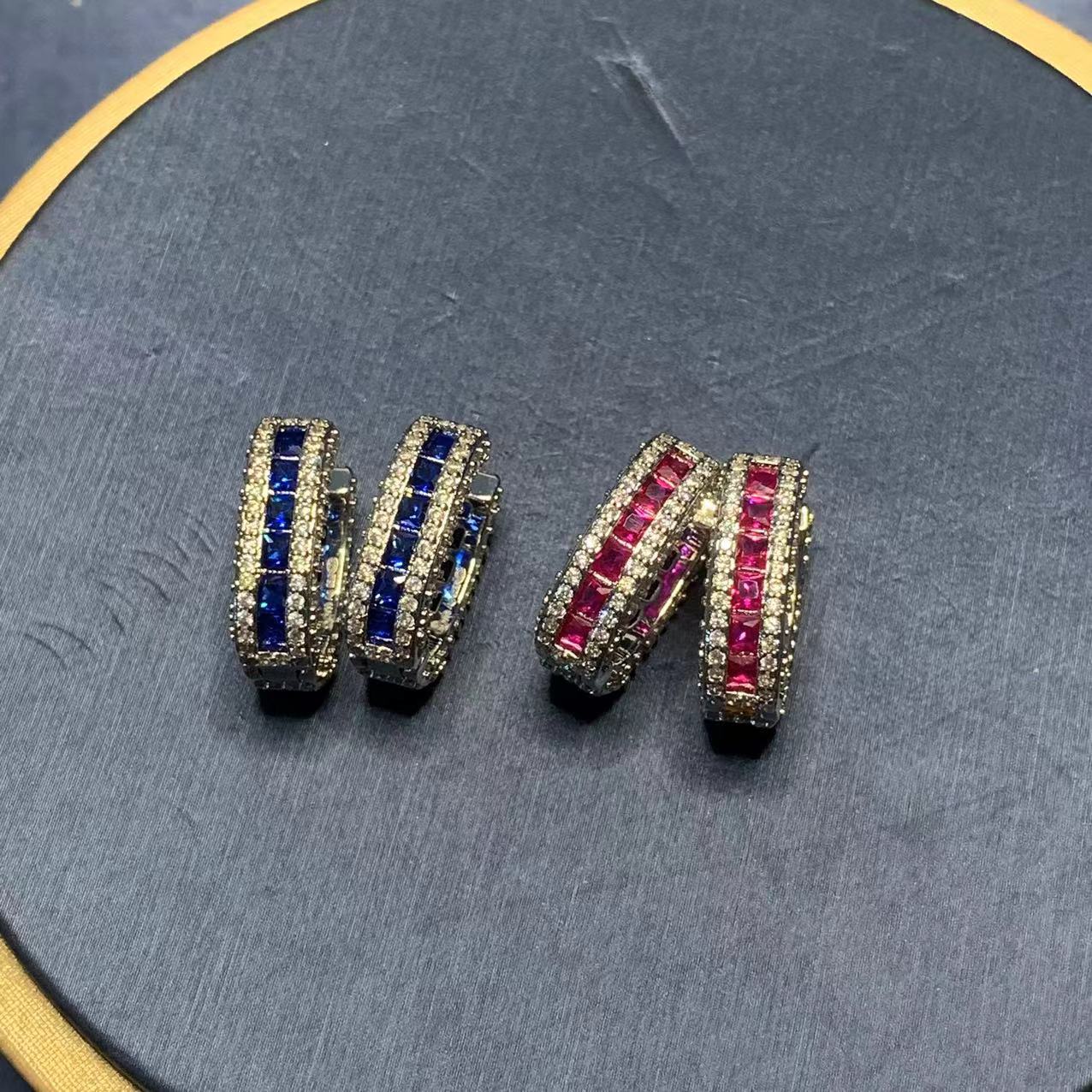 Fashionable fuchsia rectangular navy elegant earrings