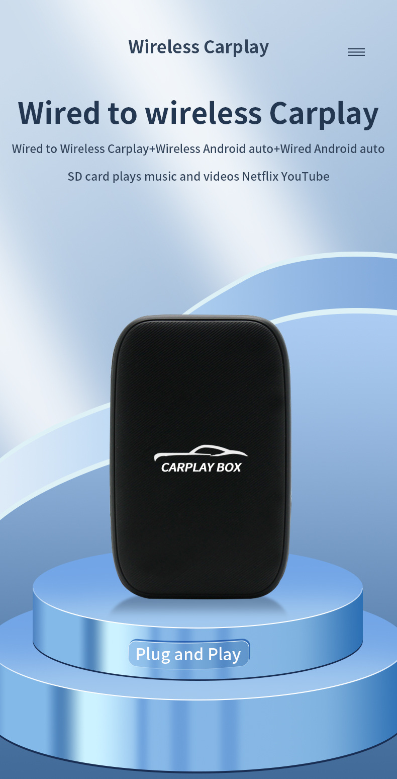 Cross-Border Wireless Carplay to Android Auto Video Box Wired to Wireless Carplay Adapter