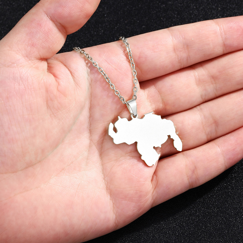 304 Stainless Steel Material Simple Style Map Titanium Steel Unisex Pendant Necklace