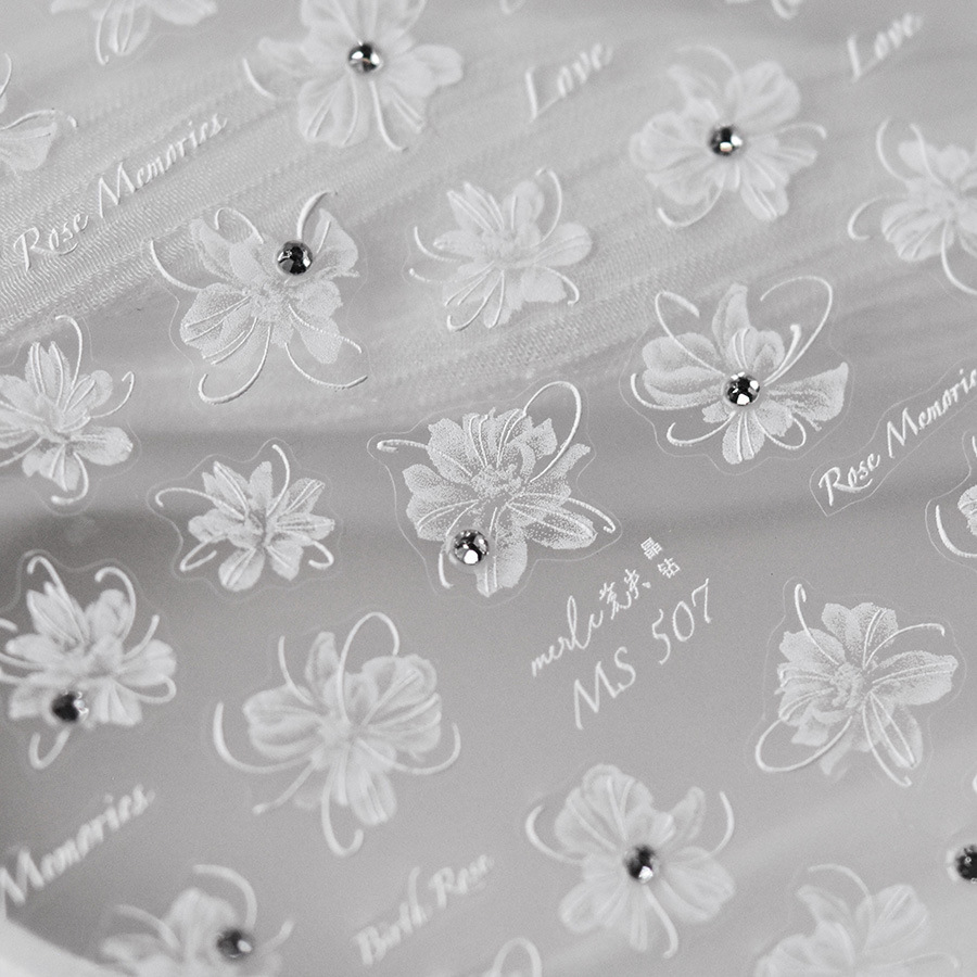 Pegatinas de uñas de diamante de cristal tomoni sin pérdida de cooperación Pegatinas de uñas vintage al por mayor Flor grande semitransparente japonesa MS507