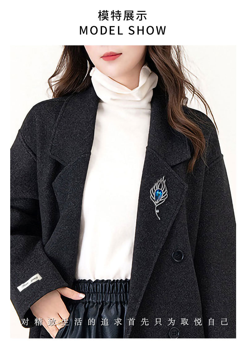 时尚优雅气质典雅羽毛胸针小众奢华高级感水晶胸花新款