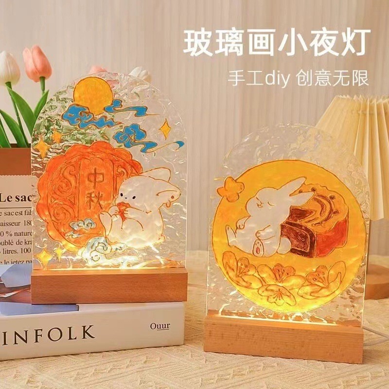 Mid-Autumn Festival Day Series Glass Painting Nightlight Teachers' Day Handmade DIY Water Ripple Light Transparent acrylic Plate Atmosphere Mid-Autumn Festival Day Series Glass Painting Nightlight Teachers' Day Handmade DIY Water Ripple Light Transparent acrylic Plate Atmosphere