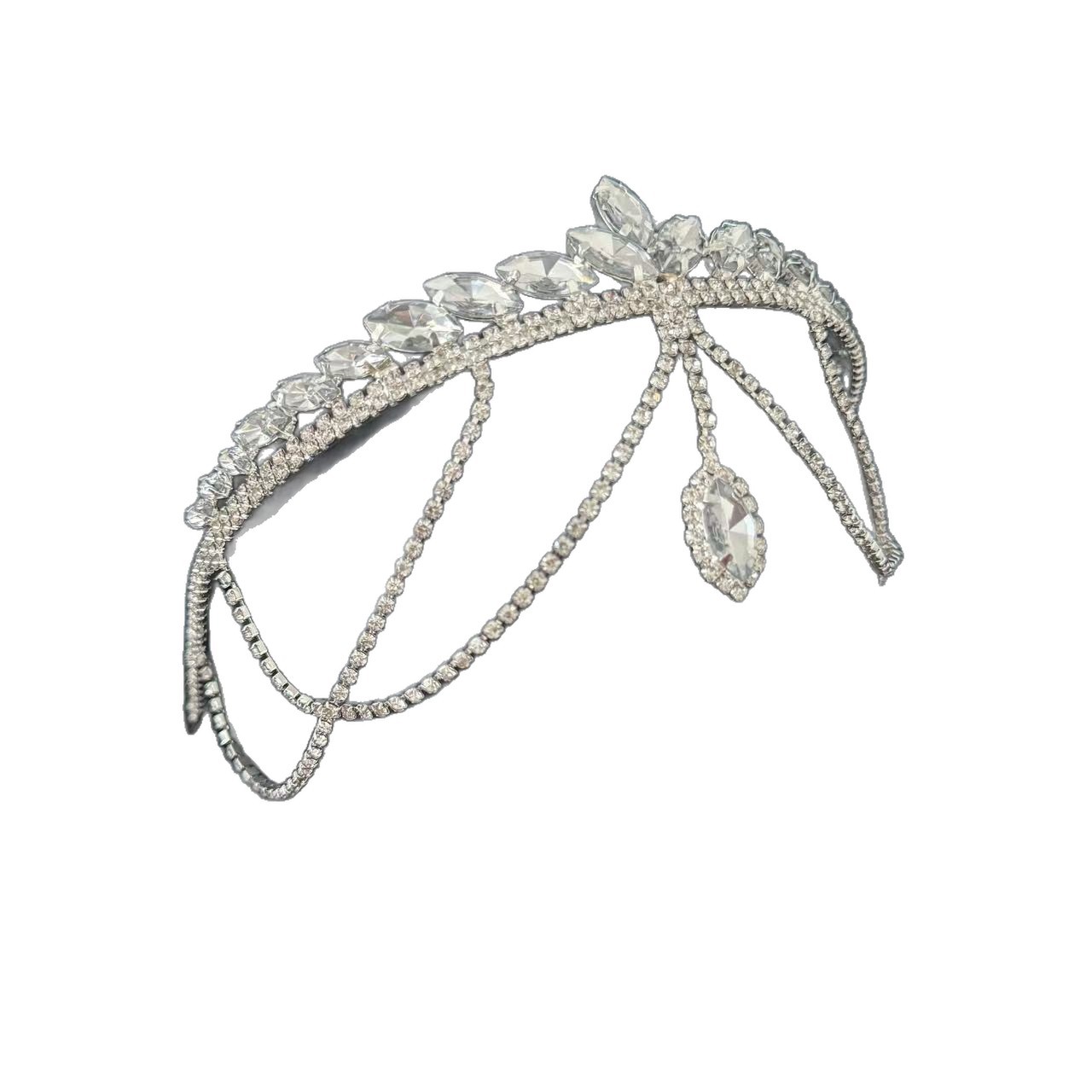 Tiara da sposa con strass e nappe gioielli per capelli_voghion.com