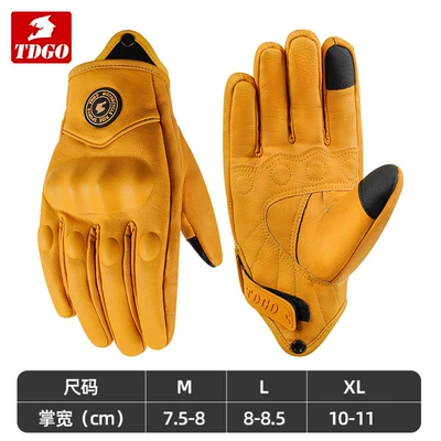 Motorcycle Safety Supplies, Full-Finger Genuine Leather Breathable Vintage Cruiser - yellow-windproof-warm-comfortable-and-non-sliptouch-screen-m