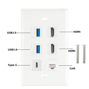 6-port HD data network HDMI USB3.0 CAT6 type-c buckle information panel wall plug