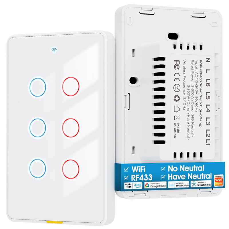 スマート Wifi ウォールタッチスイッチシングルゼロファイアバージョン米国標準 Tuya APP 音声タイミング RF リモートコントロールスイッチ|undefined