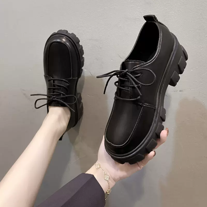 小皮鞋女复古2025早春新款方头厚底运动休闲鞋高跟学院风单鞋批发