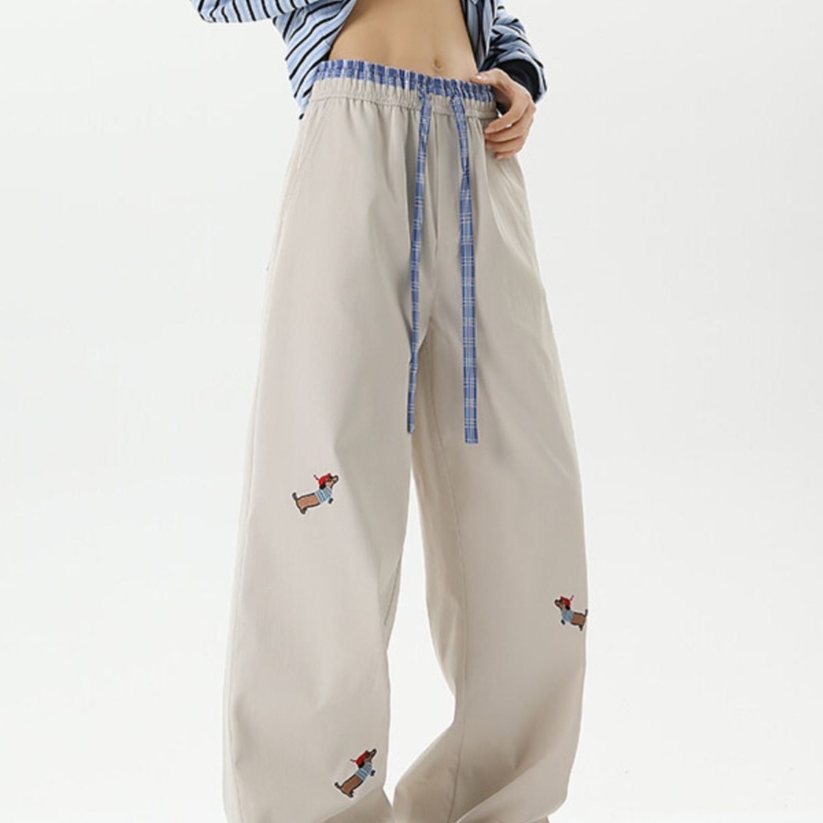 Pantalones bordados de perro salchicha pantalones casuales de primavera para hombres americanos pantalones deportivos para niños adolescentes rectos sueltos