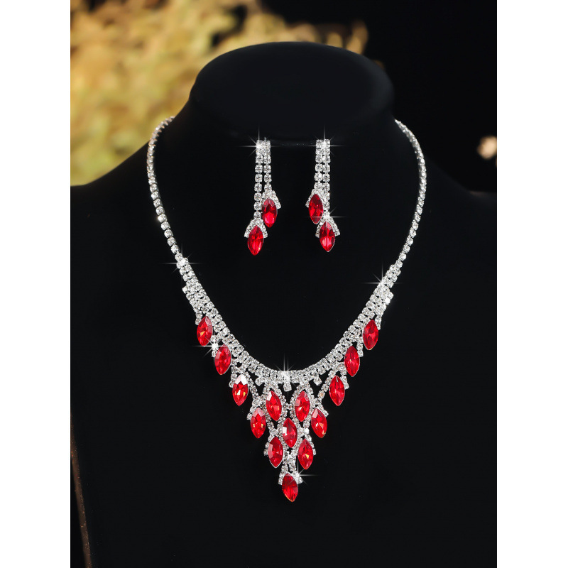 Fashionable temperament exquisite high end light luxury blue crystal rhinestone necklace earrings set women's dress accessories bridal jewelry_voghion.com