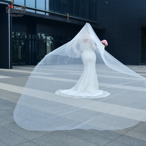 Ulapan New European and American Wedding Bridal Pearl Veil Handmade Women's Soft Veil Travel Photography Wedding Photo Veil V114