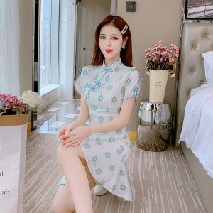 旗袍2021年新款夏季法式改良年轻款少女日常可穿蕾丝连衣裙小个子