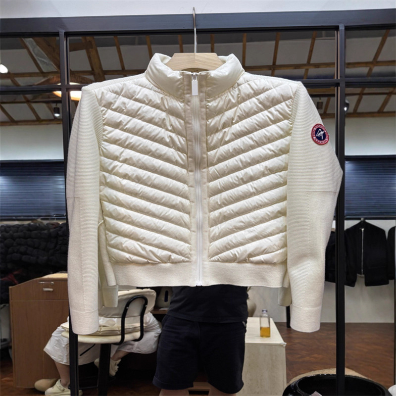 Korean-Style Winter Slim-Fit down Jacket for Women, Wool Knit Cardigan, Patchwork Jacket, 90% White Duck Down, Thin and Warm Yoga Wear