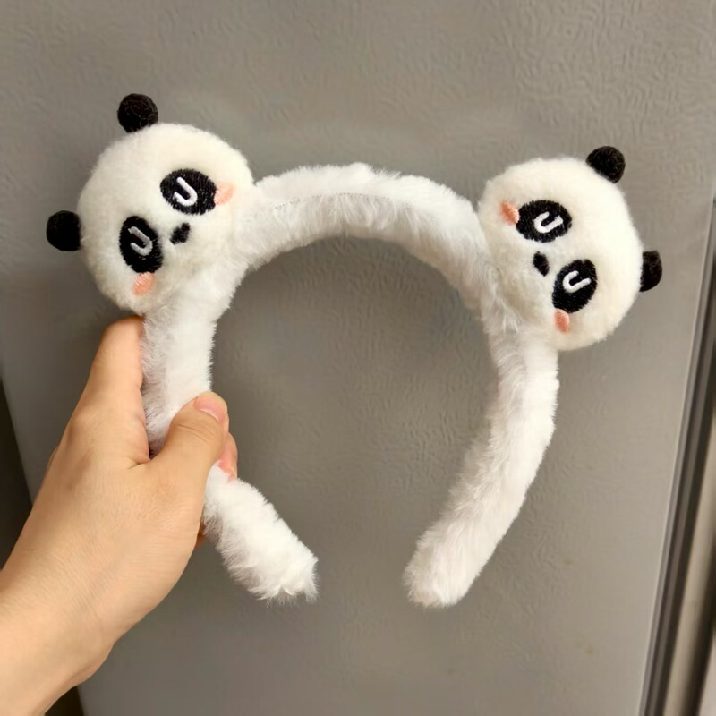 卡通毛绒熊猫发箍女洗脸化妆敷面膜发卡防滑头箍发捆发饰秋冬头饰|undefined