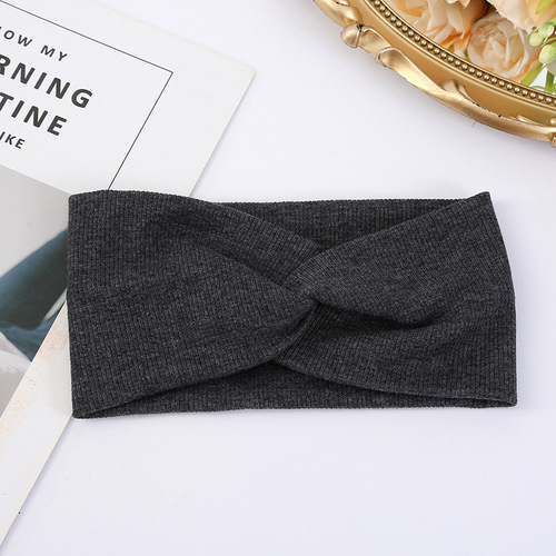 Ribbed solid color knitted cross headband widened knotted headband sports sweat-absorbent headband bangs floral headband
