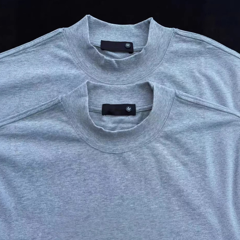Ba-Style Small Neckline High-Neck Short-Sleeve T-Shirt for Men, Summer Drop-Shoulder Loose Casual Ins Versatile Top, Customizable