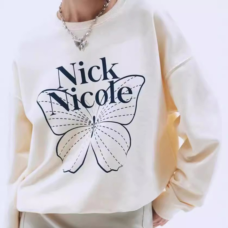 In Stock~Korean Trendy Brand Dongdaemun Niche Designer Butterfly Letter Print Round Neck Lazy Style Sweatshirt for Women In Stock~Korean Trendy Brand Dongdaemun Niche Designer Butterfly Letter Print Round Neck Lazy Style Sweatshirt for Women