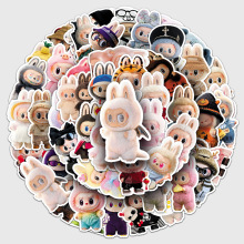50张拉布布玩偶贴纸labubu跨境热卖防水装饰笔记本手帐保温杯贴纸