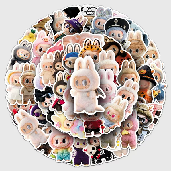 50 Labubu Doll Stickers Labubu Cross-Border Hot Selling Waterproof Decorative Notebook Handbook Thermos Cup Stickers