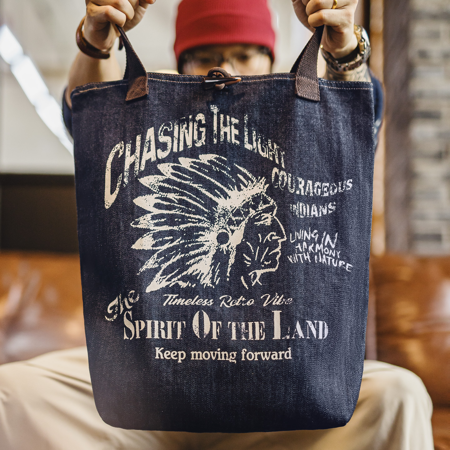 马登工装美式复古牛仔大容量托特包丹宁通勤单肩包做旧手提包包男