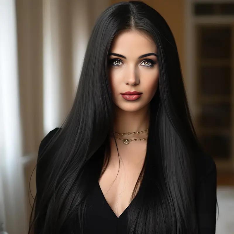 Amazon European and American Cross-Border Ready-Made Wig for Women Full Headgear Natural Fluffy Artificial Hair Black Long Straight Full Headgear