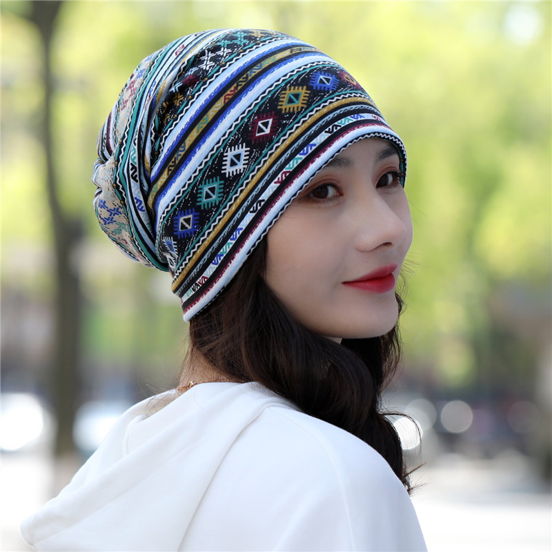 Striped flower pullover hat European and American autumn and winter new multi-purpose twist hat confinement scarf cashew flower foreign trade
