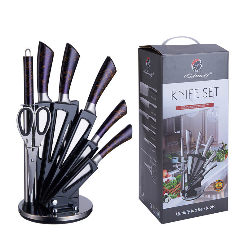 Comercio exterior mango hueco de ocho piezas conjunto de cuchillos de acero inoxidable conjunto de regalo cuchillo cuchillo hogar acrílico cuchillo giratorio