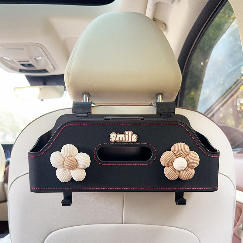 Car storage bag/box: Qìchē Hook Rack Bag - black-off-white-small-flower-coffee-small-flower-multi-function-seat-back-storage-box