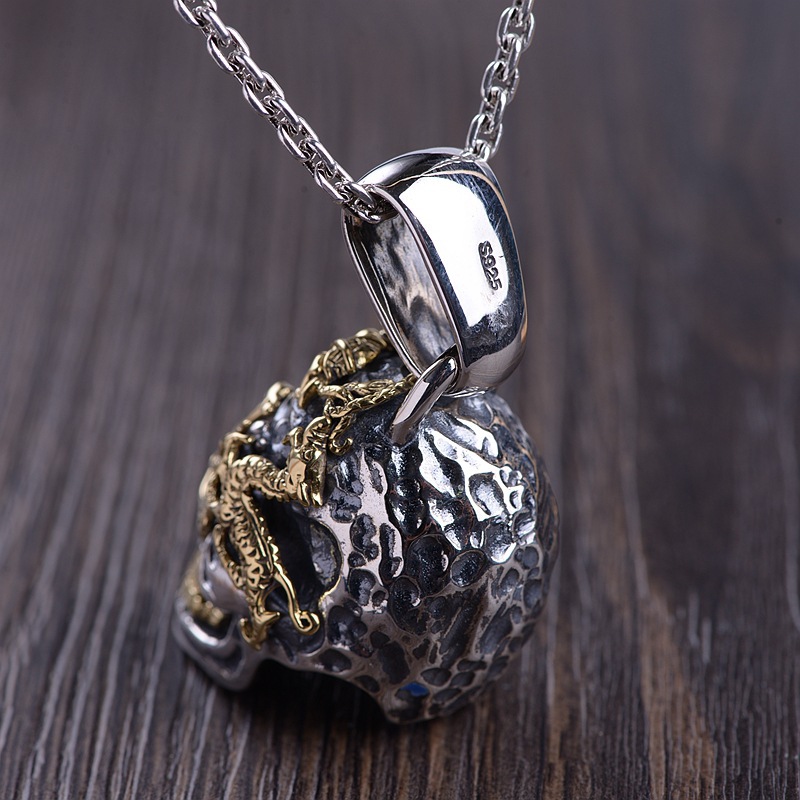 Collana artigianale di vendita calda con pendente a teschio floreale da uomo_voghion.com