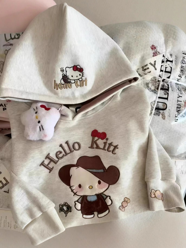 韩版童装女童卫衣秋装2025宝宝可爱KT猫刺绣长袖休闲连帽上衣ins|undefined