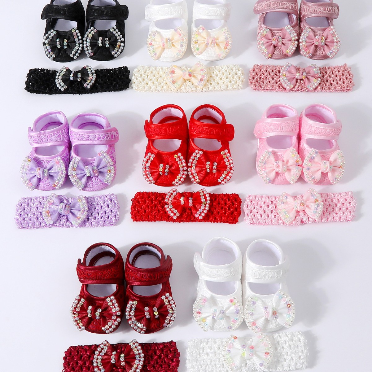 One hundred days old baby pearl bow princess shoes soft sole sweet…