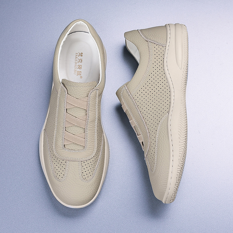 Sandalias de hombre transpirables de verano de piel de vaca de primera capa, zapatos casuales de un pedal para hombre huecos de cuero, zapatos de hombre, zapatos