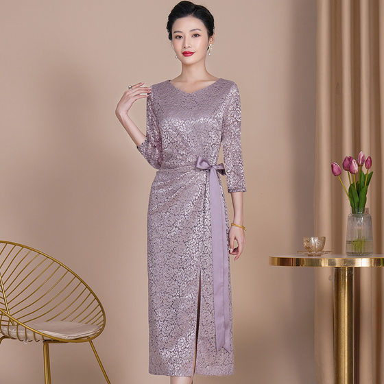 Wedding Dress Short-sleeved Cheongsam 2024 New Summer dress High-end Mother Dress Bow Dress Female Noble