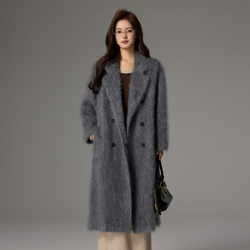 Double-Sided Brushed Loose Silhouette Double-Breasted Classic Suit Collar Fashionable Casual Cashmere Outwear Extra Long Outwear for Women