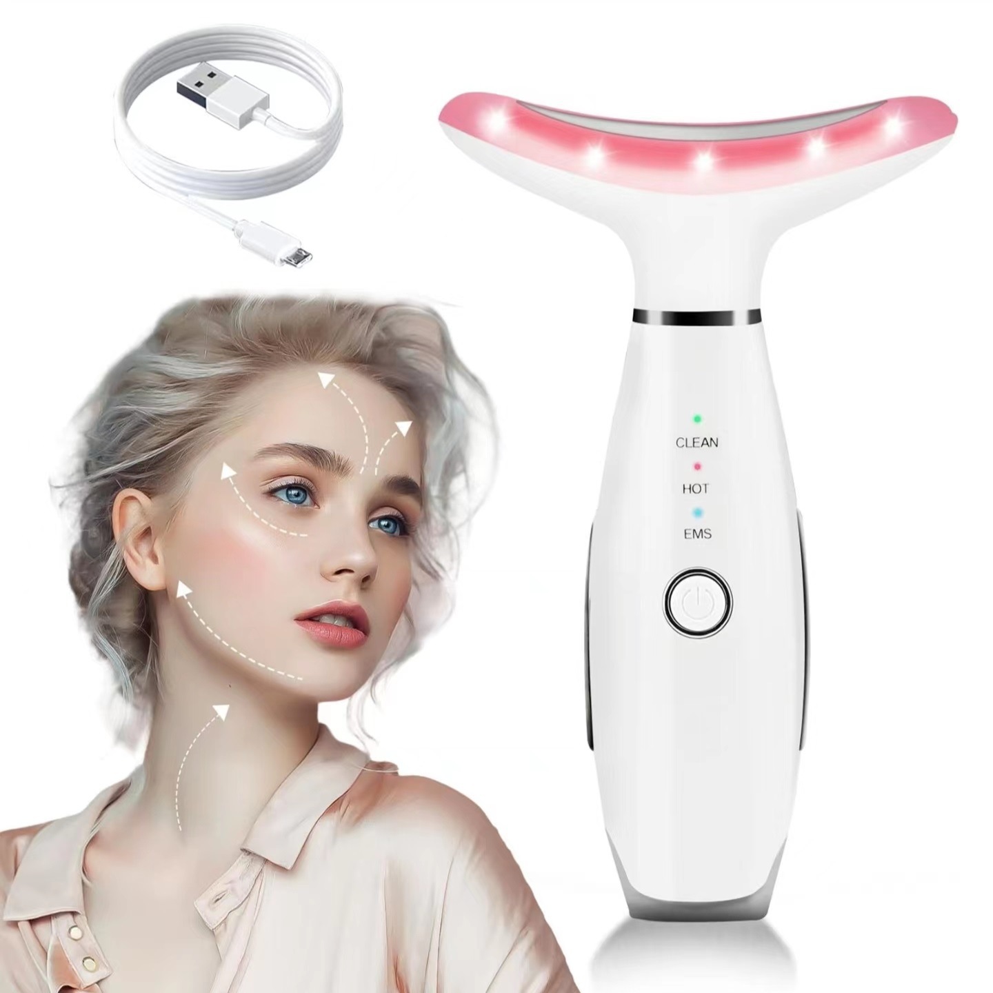 Instrumento de belleza del cuello, compresa caliente de luz de color, masaje vibratorio, aparato de adelgazamiento facial, estiramiento facial, belleza estricta image 7